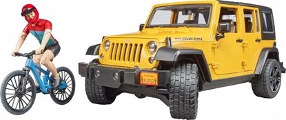 Attēls no Bruder Jeep Wrangler Unlimited Rubicon z rowerem górskim i figurk kolarza (02543)