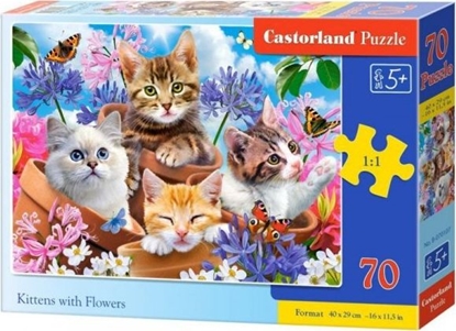 Attēls no Castorland Puzzle 70 Kittens with Flowers CASTOR