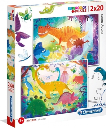 Изображение Clementoni Puzzle 2x20 elementów Super Kolor - Śmieszne Dinozaury