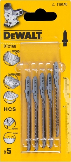 Изображение Dewalt Brzeszczot do drewna i laminatu typ T HCS 76x47mm podziaka 1,4mm 5szt. (DT2168-QZ)