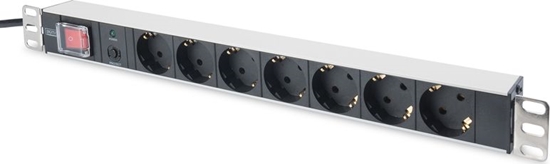 Picture of Digitus aluminum outlet strip with overload protection, 7 safety outlets, 2 m supply safety plug