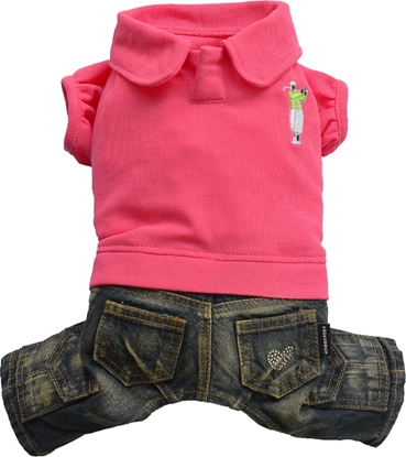 Изображение DoggyDolly Komplet jeans z polo, róowy, XXL 36-38cm/56-58cm