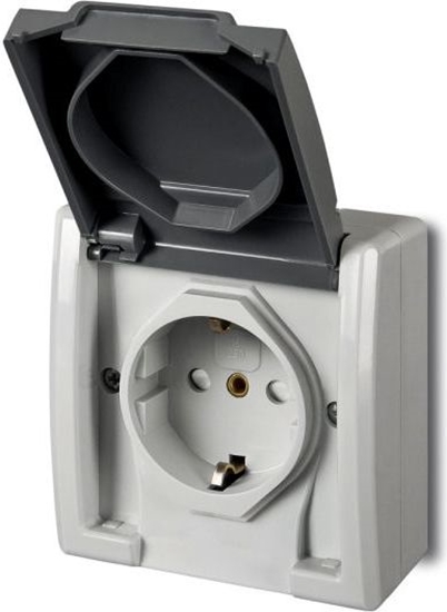 Изображение Elektro-Plast Gniazdo pojedyncze Aquant uziemienie Schuko klapka szary (1244-10)