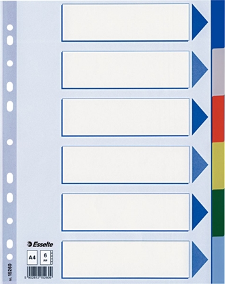 Attēls no Esselte PRZEKADKI PLASTIKOWE 6 KARTEK PP A4 KOLOROWE