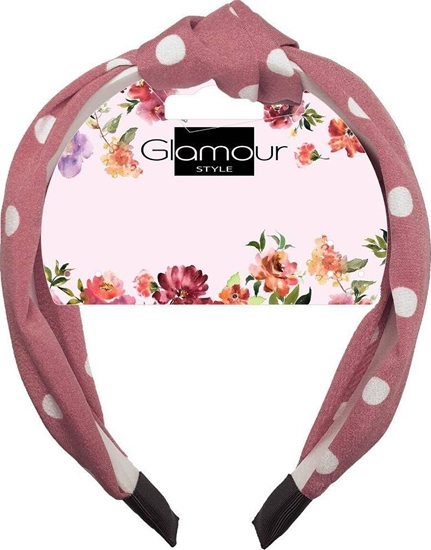 Изображение Glamour GLAMOUR_Opaska do włosów z węzłem Różowa w Kropki