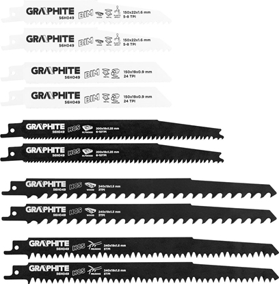 Picture of Graphite Brzeszczoty bagnetowe (Brzeszczoty do piy szablastej, HCS/BIM, zestaw 10 szt.)