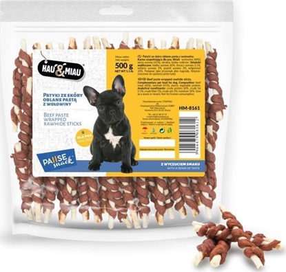 Изображение Hau&Miau Pausesnack przysmak dla psa, patyki ze skóry oblane pastą z wołowiny 500g