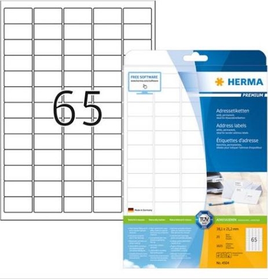 Picture of Herma Etykiety adresowe A4, 38,1 x 21,2 mm, biae, trwae przyleganie. - 4504
