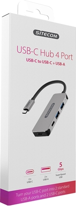 Attēls no HUB USB Sitecom CN-384 2x USB-C  + 2x USB-A 3.1 Gen1 (001909790000)