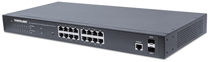 Picture of Intellinet 16-Port Gigabit Ethernet PoE+ Web-Managed Switch with 2 SFP Ports, IEEE 802.3at/af Power over Ethernet (PoE+/PoE) Compliant, 374 W, Endspan, 19" Rackmount (Euro 2-pin plug)
