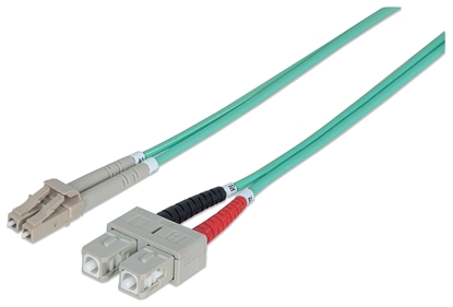 Изображение Intellinet Fiber Optic Patch Cable, OM3, LC/SC, 1m, Aqua, Duplex, Multimode, 50/125 µm, LSZH, Fibre, Lifetime Warranty, Polybag