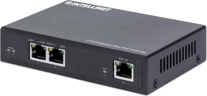 Изображение Intellinet 2-Port Gigabit Ultra PoE Extender, Adds up to 100 m (328 ft.) to PoE Range, PoE Power Budget 60 W, Two PSE Ports with 30 W Output Each, IEEE 802.3bt/at/af Compliant, Metal Housing