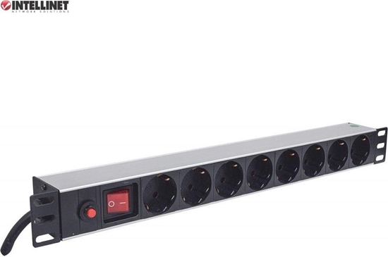 Picture of Intellinet 19" 1U Rackmount 8-Way Power Strip - German Type, With On/Off Switch and Overload Protection, 3m Power Cord