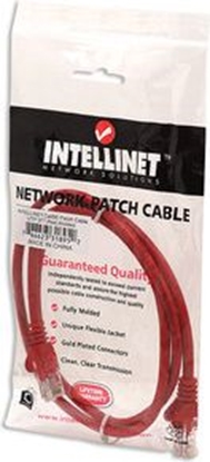 Изображение Intellinet Network Patch Cable, Cat5e, 1m, Red, CCA, U/UTP, PVC, RJ45, Gold Plated Contacts, Snagless, Booted, Lifetime Warranty, Polybag