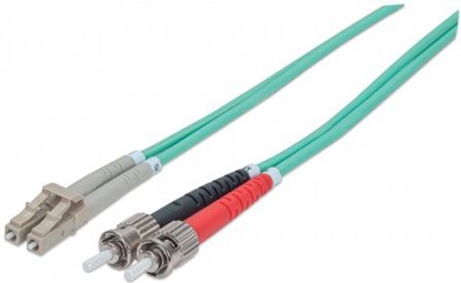 Изображение Intellinet Fiber Optic Patch Cable, OM3, ST/LC, 10m, Aqua, Duplex, Multimode, 50/125 µm, LSZH, Fibre, Lifetime Warranty, Polybag