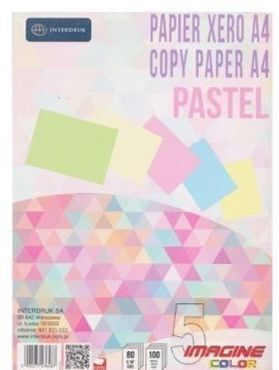 Изображение Interdruk Papier ksero A4 80g Mix kolorów Pastel 100 arkuszy