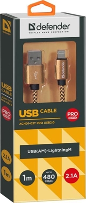 Attēls no Kabel USB Defender USB-A - Lightning 1 m Złoty (87806)