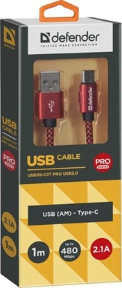 Attēls no Kabel USB Defender USB-A - USB-C 1 m Czerwony (87813)