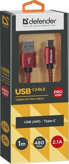Picture of Kabel USB Defender USB-A - USB-C 1 m Czerwony (87813)