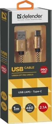 Attēls no Kabel USB Defender USB-A - USB-C 1 m Złoty (87812)