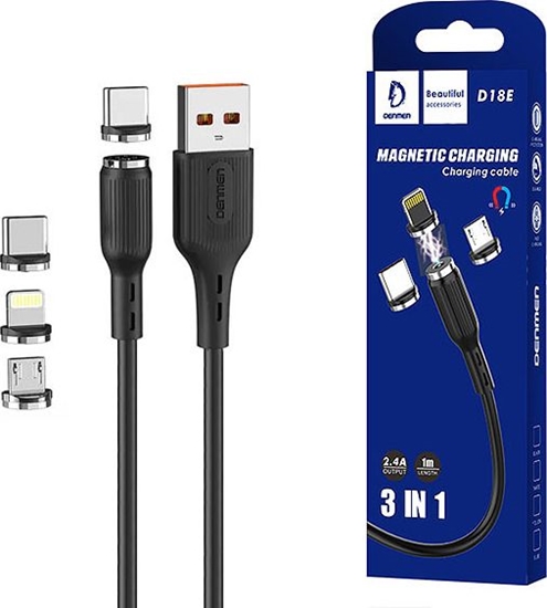 Изображение Kabel USB Denmen USB-A - USB-C + microUSB + Lightning 1 m Czarny (29367)