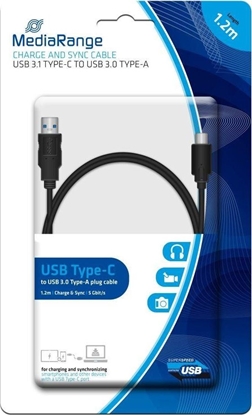 Attēls no Kabel USB MediaRange USB-A - USB-C 1.2 m Czarny (MRCS160)