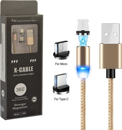 Изображение Kabel USB Prolink USB-A - USB-C + microUSB + Lightning 1 m Złoty (023342)