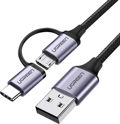 Изображение UGREEN USB-A to Micro USB + USB Type-C Cable 1m Black