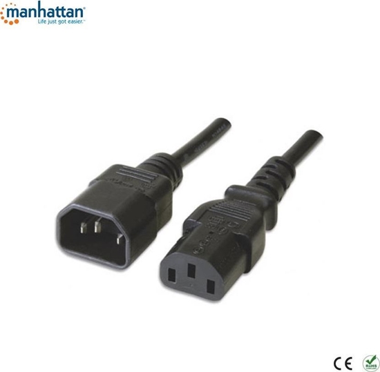 Picture of Kabel zasilajcy Manhattan Przeduacz kabla zasilania Manhattan C14 na C13 M/F 0,5m czarny