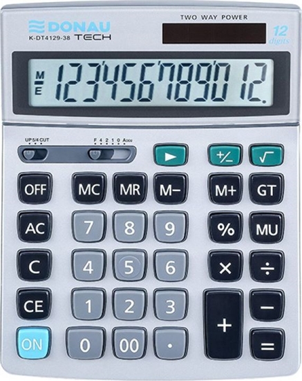 Picture of Kalkulator Donau Kalkulator biurowy DONAU TECH, 12-cyfr. wyświetlacz, wym. 210x154x34 mm, metalowa obudowa, srebrny