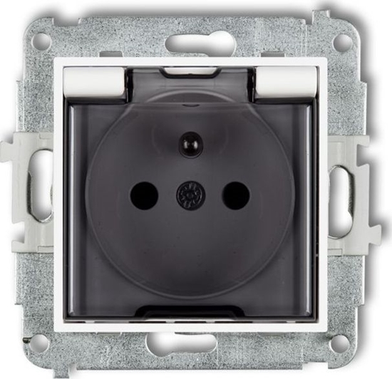 Picture of Karlik MINI Gniazdo bryzgoszczelne z/u IP44 z przesonami klapka dymna biae MGPB-1zdp