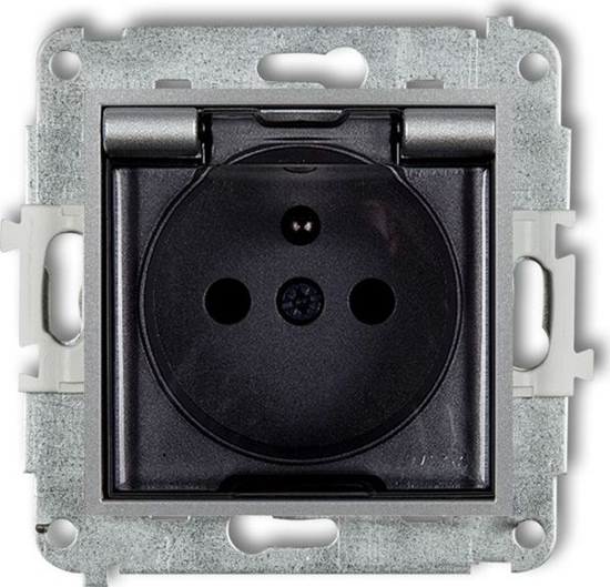 Picture of Karlik MINI Gniazdo bryzgoszczelne z/u IP44 z przesonami klapka dymna srebrny metalik 7MGPB-1zdp