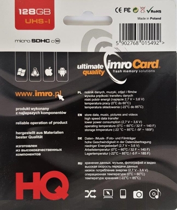 Изображение Karta Imro MicroSDHC 128 GB Class 10 UHS-I/U1  (10/128G UHS-I ADP)