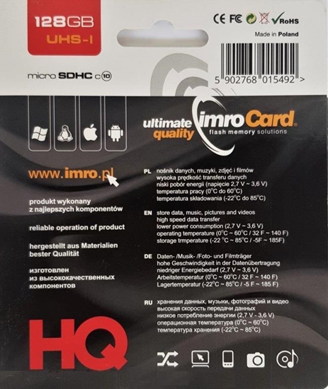 Изображение Karta Imro MicroSDHC 128 GB Class 10 UHS-I/U1  (10/128G UHS-I ADP)