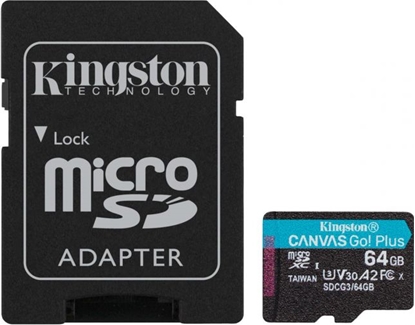 Attēls no Karta Kingston Canvas Go! Plus MicroSDXC 64 GB Class 10 UHS-I/U3 A2 V30 (SDCG3/64GB)