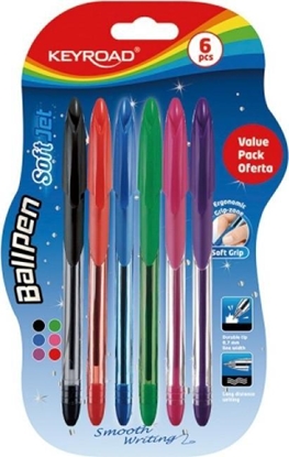 Picture of Keyroad Dugopis klasyczny KEYROAD Ball Pen Soft Jet, 0,7 mm, 6 s.zt, blister, mix kolorów