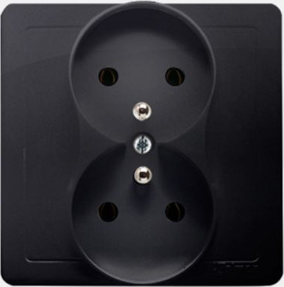 Picture of Kontakt-Simon Simon Basic Gniazdo podwójne z/u kompletne z przesonami stal inox BMGZ2Z/21