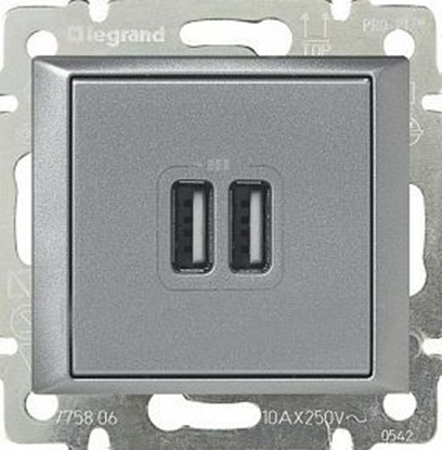 Picture of Legrand VALENA Gniazdo zasilajce 2xUSB 5V 1500mA aluminium (770270)
