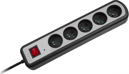 Picture of Listwa zasilajca LechPol przeciwprzepiciowa 5 gniazd 3 m czarno-srebrna (4998)