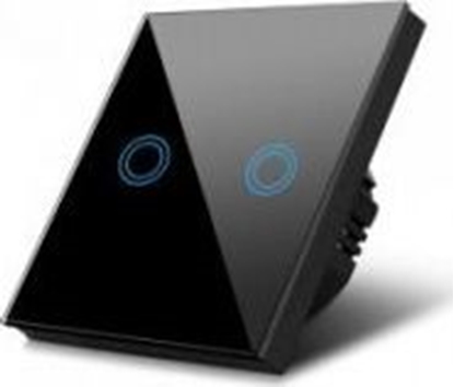 Изображение Maclean dotykowy wcznik wiata, podwójny, szklany, czarny z okrgym przyciskiem z podwietleniem (MCE704)