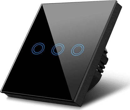 Изображение Maclean Dotykowy wcznik wiata, potrójny, szklany, czarny z okrgym przyciskiem Maclean Energy MCE705B, wymiary 86x86mm, z podwietl