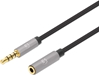 Picture of Manhattan Stereo Audio 3.5mm Extension Cable, 1m, Male/Female, Slim Design, Black/Silver, Premium with 24 karat gold plated contacts and pure oxygen-free copper (OFC) wire, Lifetime Warranty, Polybag