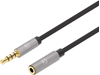Picture of Manhattan Stereo Audio 3.5mm Extension Cable, 1m, Male/Female, Slim Design, Black/Silver, Premium with 24 karat gold plated contacts and pure oxygen-free copper (OFC) wire, Lifetime Warranty, Polybag