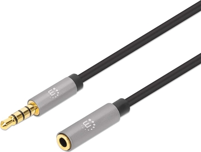 Picture of Manhattan Stereo Audio 3.5mm Extension Cable, 1m, Male/Female, Slim Design, Black/Silver, Premium with 24 karat gold plated contacts and pure oxygen-free copper (OFC) wire, Lifetime Warranty, Polybag