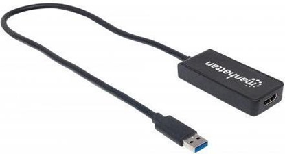 Picture of Manhattan USB-A to HDMI Adapter Cable, 60cm, Male to Female, 5 Gbps (USB 3.2 Gen1 aka USB 3.0), 2560x1440 @ 32-bit colour, Full HD video 1080p@16:9, Black, Blister