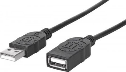 Picture of Manhattan USB-A to USB-A Extension Cable, 1m, Male to Female, 480 Mbps (USB 2.0), Equivalent to Startech USBEXTAA3BK, Hi-Speed USB, Black, Lifetime Warranty, Polybag