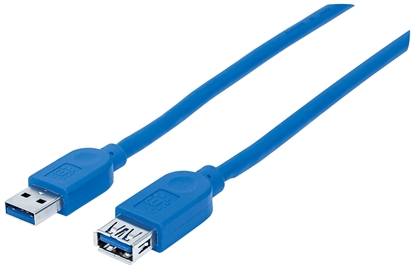 Picture of Manhattan USB-A to USB-A Extension Cable, 1m, Male to Female, 5 Gbps (USB 3.2 Gen1 aka USB 3.0), Equivalent to USB3SEXT1M, SuperSpeed USB, Blue, Lifetime Warranty, Polybag