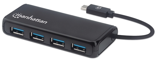 Picture of Manhattan USB-C Dock/Hub, Ports (4): USB-A (x4), 5 Gbps (USB 3.2 Gen1 aka USB 3.0), External Power Supply Not Needed, Equivalent to HB30CM4AB, SuperSpeed USB, Black, Three Year Warranty, Retail Box