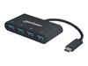 Picture of Manhattan USB-C Dock/Hub, Ports (x4): USB-A (x4), 5 Gbps (USB 3.2 Gen1 aka USB 3.0), External Power Supply Not Needed, Equivalent to Startech HB30C4AB, Cable 20cm, SuperSpeed USB, Black, Three Year Warranty, Blister