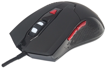Attēls no Manhattan Wired Optical Gaming USB-A Mouse with LEDs (Clearance Pricing), 480 Mbps (USB 2.0), Six Button, Scroll Wheel, 800-2400dpi, Black with Red Buttons, Three Year Warranty